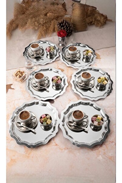 AHİR TİCARET 6-Piece Stainless Steel Round Wavy Serving and Presentation Tray