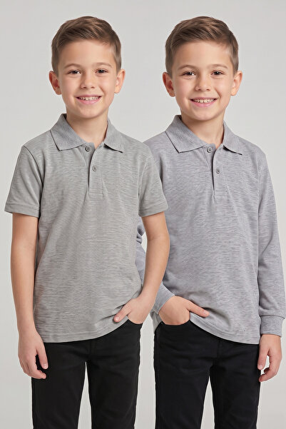 nacar çarşı Children's Gray 2-Piece Polo Collar Short Sleeve and Long Sleeve ...