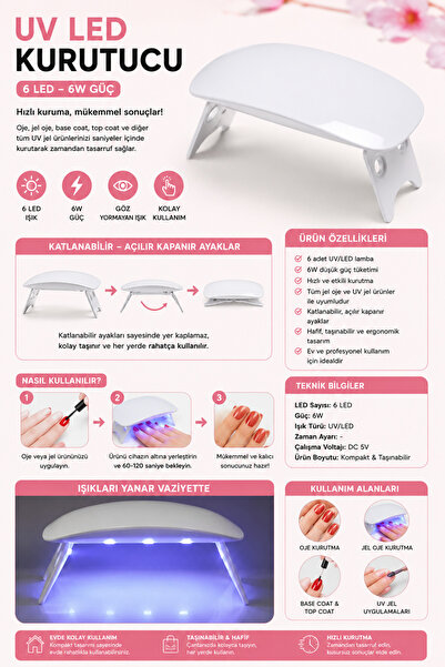 Uniquem Poly Gel Tırnak Uzatma Jel Soft Pembe Oje Starter Box 9 Parça + 24 Tips Seti Uv Led Full Paket
