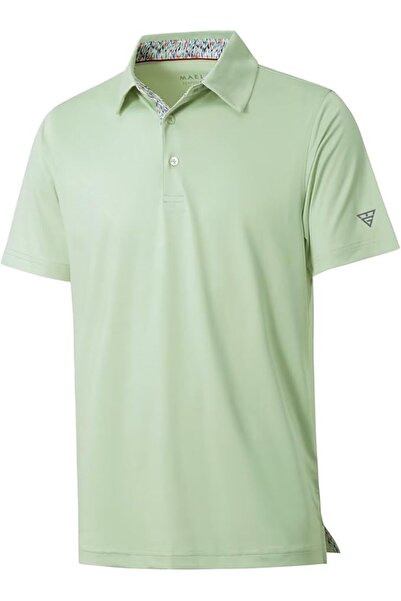 M MAELREG Men's Golf Polo Shirts Short Sleeve Striped Performance Moisture Wi...
