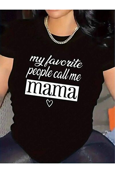 4Car Women'S "My Favorite People Call Me Mama" Black & White Print cotton T-S...