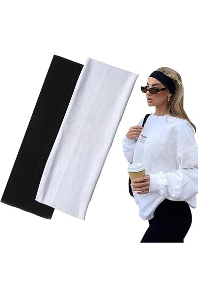 GENERAL 7cm Wide Black Headbands for Women Men, Yedtreg 2pack Fashion Head Ba...