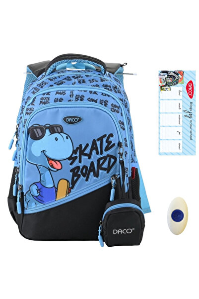Daco Pachet Ghiozdan baieti clasa 0-2, Dino, GH3521, orar + radiera cu grip FLR