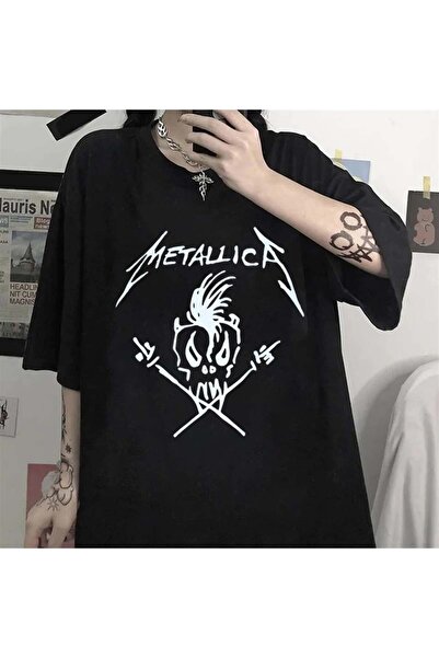 DEEFWEAR МИНГАЛОНД Метъллика Черна унисекс овърсайз тениска с череп