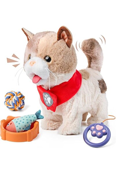 TUMAMA KIDS Interactive Electronic Plush Cat Toy for Kids, Realistic Walking ...