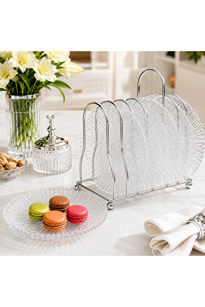 Dania Set of 6 Clear Glass Radial Patterned Luxury Serving Bowls with Silver ...