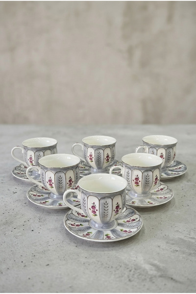 ACAR Marinette 6-Person Porcelain Coffee Tea Cup Set Gray 200 ml 09413
