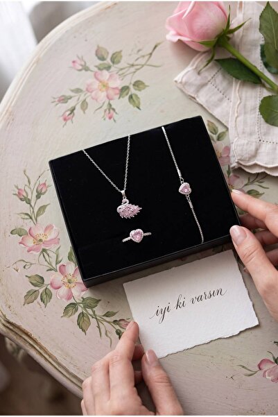 perry accessories kararmaz çelik kuğu çelik set mor pembe beyaz kuğu seti kol...