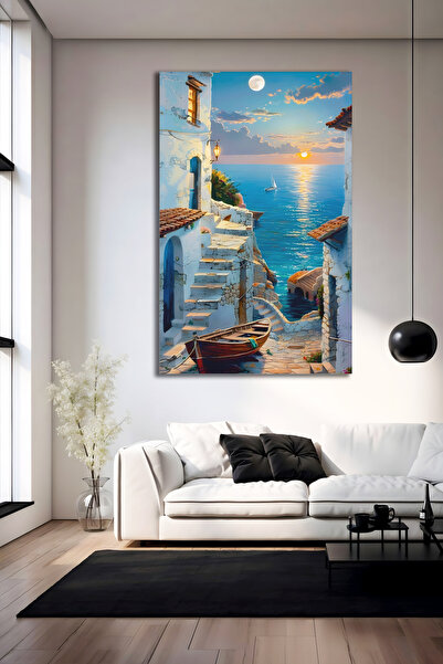 Evnora Home Decor Deniz Manzaralı Cam Tablo – Ege Sahili, Gün Batımı, Ay Işığ...