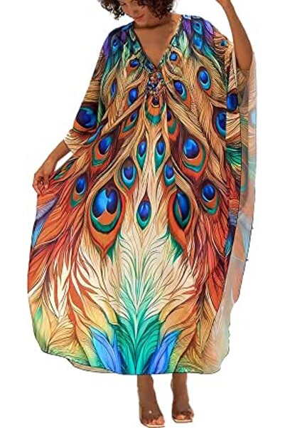 GENERAL Women Caftan Roomy Loungewear Nightgown Beach Dress Cover Ups Robe Sa...