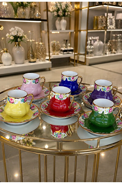 Generic Brand ESTERHOMEDECOR Hand-Painted Porcelain Coffee Cup Set for 6 People