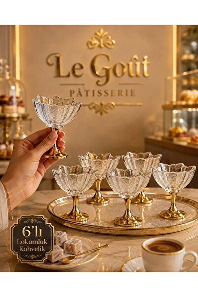 GONCAEV 6 Lı Gold Ayaklı Kahve Yanı Lokumluk Şekerlik Drajelik