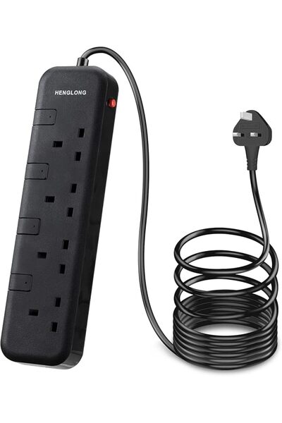 HengLong 4 Way Extension Cord 3m Power Cable, Multi Plug Extension Sockets wi...