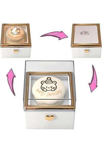 EXCEFORE Cute Bear Cake Rotating Ring Box, 360° Flip Pop-Up Gift Box with Can...