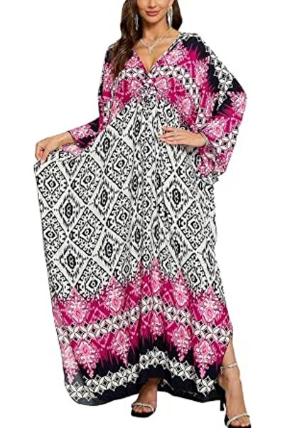 YouKD Summer Long Kaftan Dress Bohemian Roomy Beach Robe Cover Up Plus Size D...