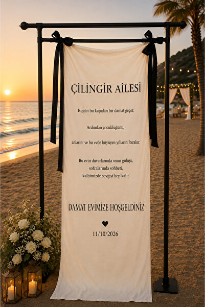 Damat Evimize Hoşgeldiniz Organizasyon İçin Kumaş Karşılama Panosu (Arka Fon)70x200