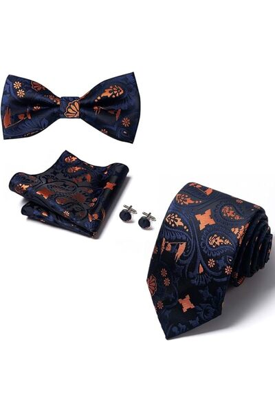 GENERAL [5 in 1] Men's Pretied Bow Ties Paisley Floral Stripe Bow Tie, Pocket...