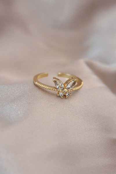 SORA GROUP Adjustable Gold Color Metal Zircon Stone and Crystal Stone Butterf...