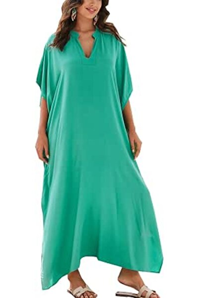 YouKD Women's Solid Color Bohemian Kaftan Dress Beach Cover Ups Plus Size Bat...
