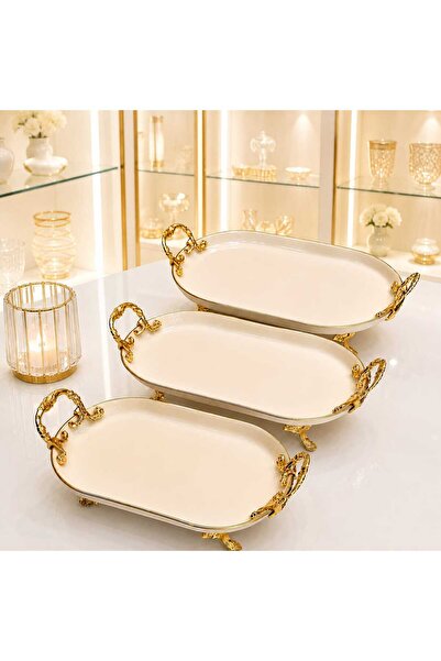Buldem 3 Piece Original Porcelain Gold Presentation Set |   Stylish Footed Se...