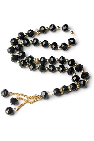GENERAL Crystal Prayer Beads Tasbih, Black Glass with Gold Accents and Rhines...