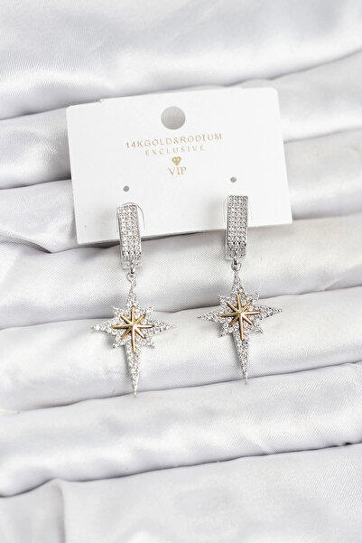 SORA GROUP Zircon Stone Silver Color Brass Polar Star Model Women's Earrings
