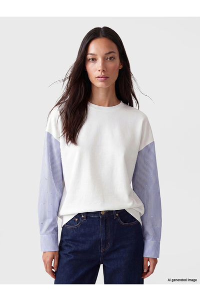 LC Waikiki Lcw Everyday White Soft Touch Oversize Women's Sweatshirt Tunic