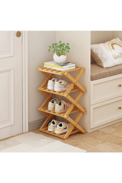 DURKU 5 Tier Bamboo Shoe Rack, Installation-Free Collapsible Shoe Storage Org...