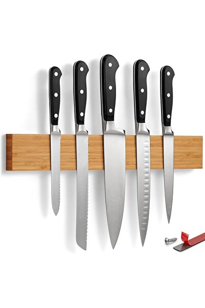 GENERAL LARHN Magnetic Knife Holder for Wall or Fridge – No-Drill Bamboo Knif...