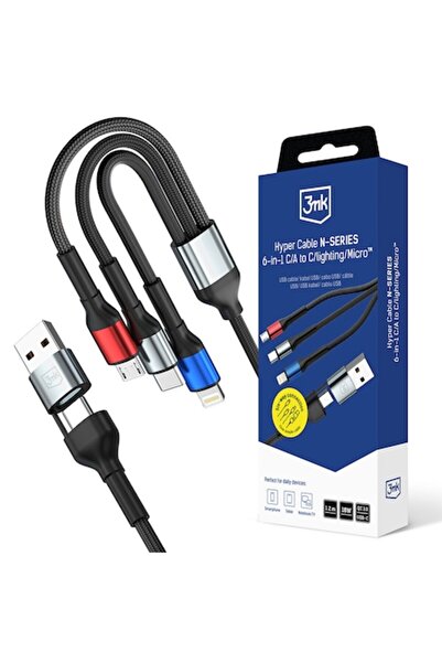 3MK 6in1 Power Cable, 1.2m, 18W, USB, Micro USB, black