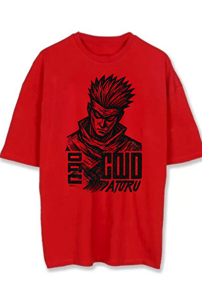 dompulerimoda Gojo Printed Oversize Unisex Red T-Shirt