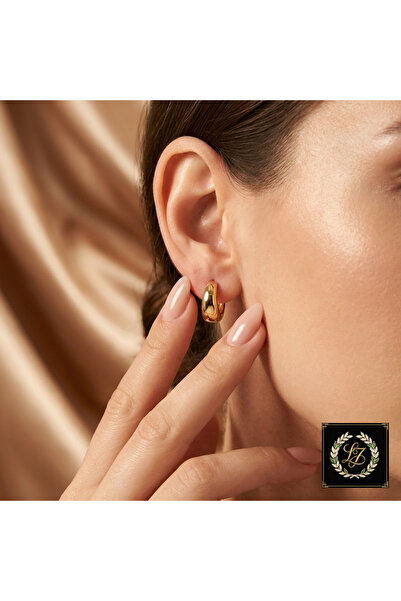XUPING JEWELRY Vıp Seri 316L Çelik Gold Renk Taşsız Bombeli Kalın Halka Küpe ...