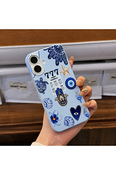 MustCase iPhone 16 / 17 Uyumlu Bebe Mavi Nazar Desenli Silikon Telefon Kılıfı
