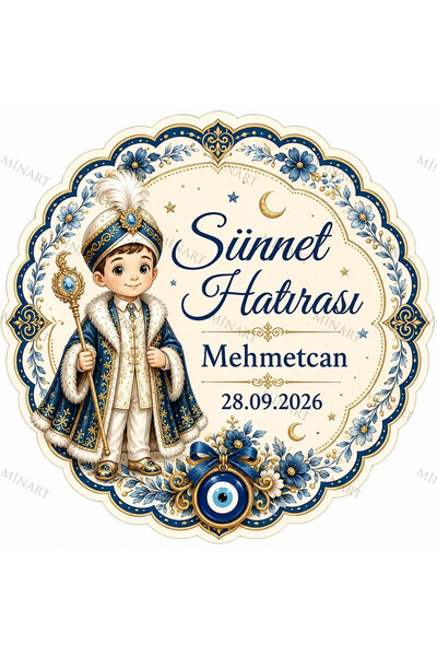 Minart 25 Adet Lacivert Çiçekli Şehzade Sünnet Magneti, Şehzade Kıyafeti Naza...