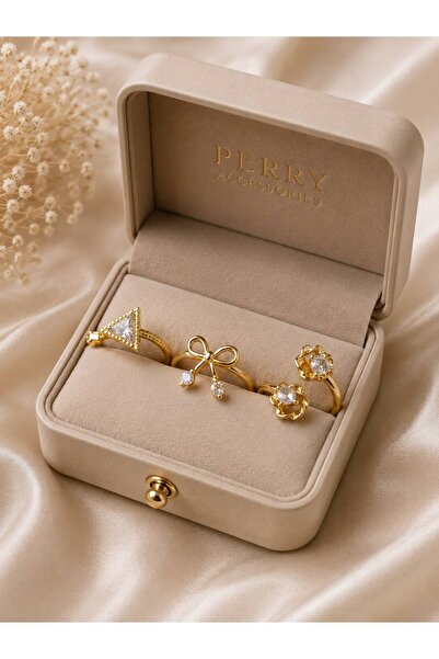 perry accessories LUNA TRİO GOLD ÜÇLÜ 14K kalite zirkon taşlı özel tasarım ay...