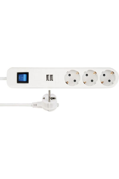 Rev Πολύπριζο 3 θέσεων με 2 USB-A και καλώδιο 1.4μ Κωδικός: 0014348100