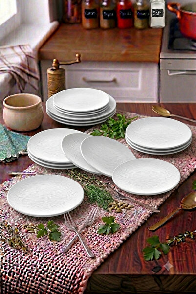 BİODATA 6 Pieces Unbreakable Melamine Dessert Plate Serving Plate 17 cm - White
