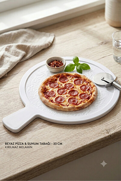 BİODATA 1 Piece Unbreakable Melamine Pizza and Presentation Plate with Handle...
