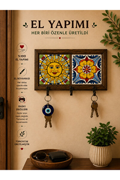 Genel Markalar Güneş & Endülüs Esintili El Boyaması Çini Duvar Askılığı – Ahş...