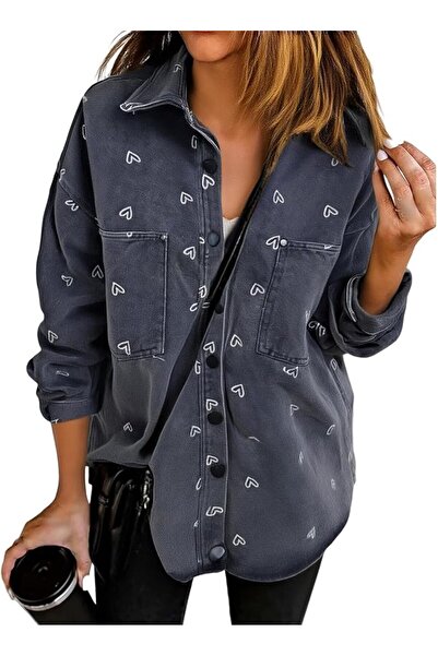 GENERAL Denim Jacket for Women Oversized Boyfriend Jean Jacket Button Up Fray...