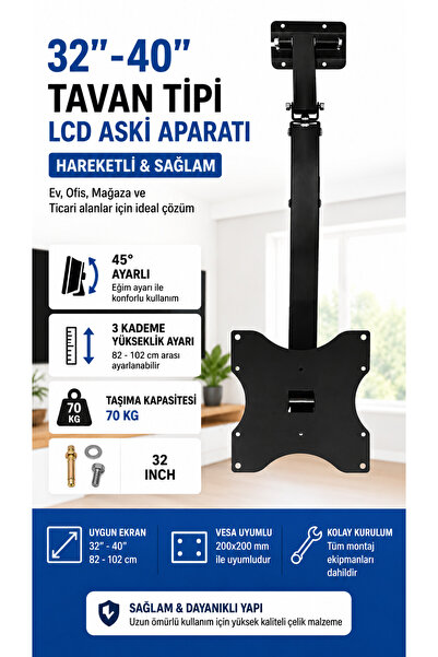 Poke 32-40 İnç TV Tavan Askı Aparatı Hareketli LCD LED Televizyon Askı Aparat...