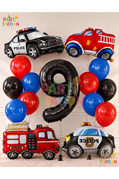 Parti Station Police & Fire Truck Balloon Set 9 Years Old - 15 Piece Police &...