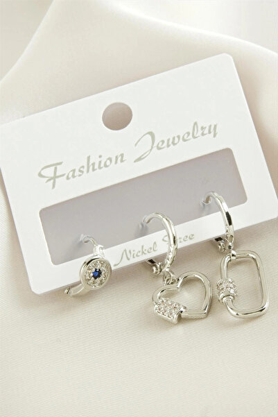 Mercansa 3 pieces heart zircon stone earrings