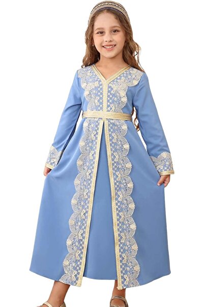 IWEMEK Kids Girl Muslim Abaya Dress Long Sleeve Islamic Kaftan Eid Robe Maxi ...