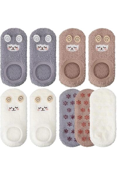 GENERAL 3 Pairs Women Fuzzy Non-Slip Grip Socks, Winter Warm Fluffy Cute Sock...