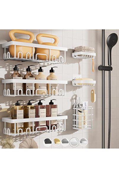KASTWAVE Shower Caddy 6-Pack, Rustproof, Waterproof, No Drilling Adhesive She...