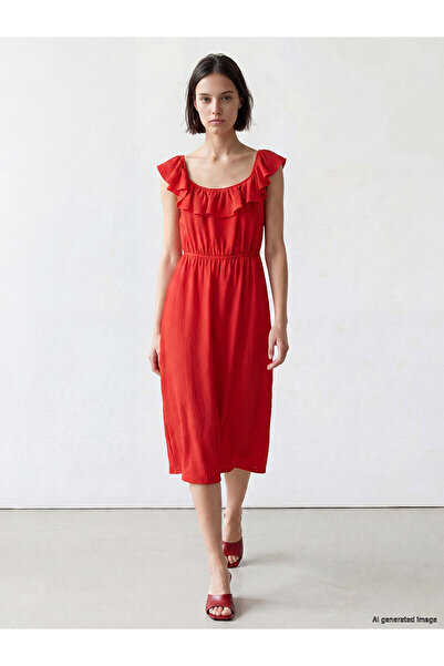 LC Waikiki Nevavm U-Neck Ruffle Dress with Difference