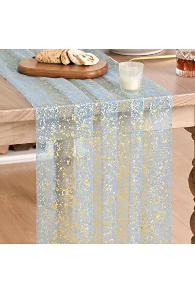 Artoid Mode Blue Gold Glitter Gauze Table Runner, 25x120 Inch Sheer Cheeseclo...