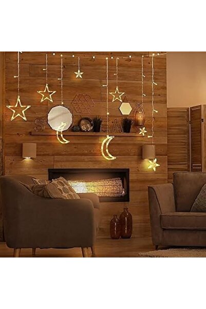 Generic أضواء ستارة LED على شكل نجوم وقمر لرمضان، بلون أبيض دافئ، أضواء زينة ...