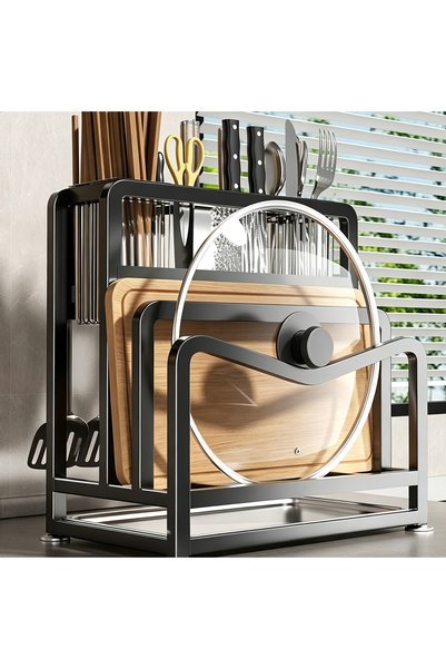Vitakit Thickened Carbon Steel Kitchen Storage Rack, Integrated Countertop Organizer with Water Drainage & Ventilation